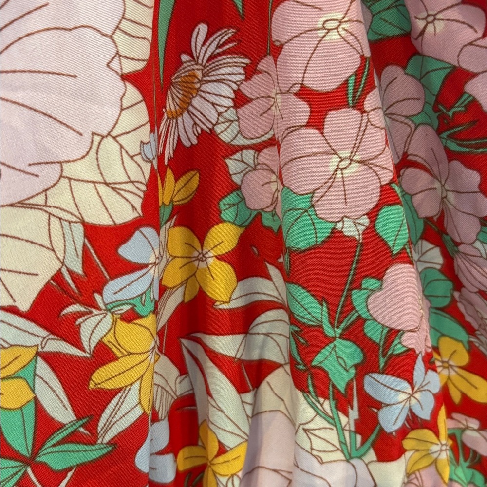 Pretty garden Floral Red Sleeveless Dress halter fun summer colors ptp 19 - Picture 3 of 5